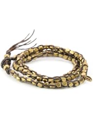 M.Cohen Hand made Designs Triple Layer Wrap with Cornerless Brass Bead on Brown Wax Cord