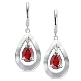 CleverEve's Pear Shaped Silver Earrings With Prong Set Pear Shaped Natural Garnet Center Stones.