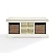 Crosley Furniture Brennan Entryway Storage Bench with Wicker Baskets and Cushion, White