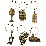 True Fabrications Twine Vineyard Themed Wine Stem Glass Charm Markers, Set of 6
