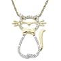 14k Yellow Gold Diamond Cat Pendant (.03 cttw, I-J Color, I2-I3 Clarity), 18"