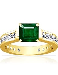 18K Yellow Gold Emerald Cut Emerald Ring With Sidestones