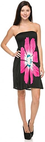 Womes Flower Print Smocked Tube Mini Dress (Medium, Pink)
