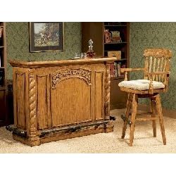 Woodland Bar Cabinet in Oak and 2 Bar Stools - Powell 604473 by Furniture