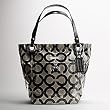 Coach Signature Coated Op Art Alex Sateen Bag Purse Tote Black Ivory