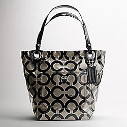 Coach Signature Coated Op Art Alex Sateen Bag Purse Tote Black Ivory
