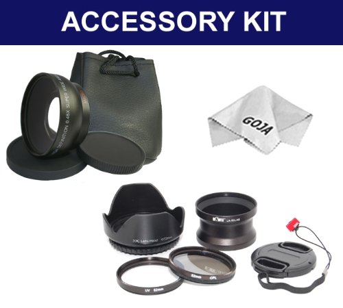 10 Pcs Kit for PANASONIC LX5 LX-5, Includes: 52MM 0.45x PHD Wide Angle Lens with Macro Portion + 52MM Adapter Tube + 52MM UV Filter + 52MM CPL Filter + 1 Lens Hood + 1 Ultra Fine Microfiber Cleaning Cloth Goja Logo and More!