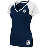 MLB Detroit Tigers Women's Short Sleeve Raglan Deep V-Nk Synthetic Tee (Athletic Navy/White/White, X-Large)