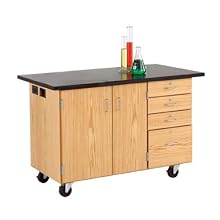 Diversified Woodcrafts 4342KF Solid Oak Wood Extra Large Mobile Demonstration Center, Flat ChemGuard Top, 54" Width x 36" Height x 30" Depth