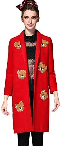 Fuyongsangni Mini Bear Suit Collar Long Cardigan Coat Wool Overcoat Outerwear(red,s)