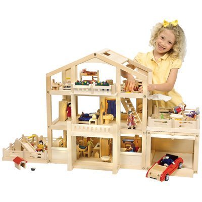 Childrens Toyshop  Toys : Deluxe Wooden Dollhouse