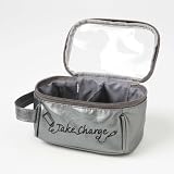 MIAMICA SMALL EMBROIDERED "TAKE CHARGE" METALLIC SILVER CHARGER PHONE PDA IPOD LAPTOP CAMERA CELL MP3 ACCESSORY BATTERY CORD TRAVEL CASE TRENDY ORGANIZER ADAPTER CARRYING BAG