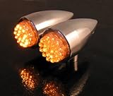  : LED Motorcycle Turn Signal Lights - Amber LEDs in Polished Aluminum Teardrop Housings