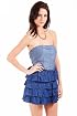 Mystree Chic Ruffled Strapeless Peplum Dress in Denim Blue