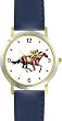 Thoroughbred Racehorse and Jockey Horse - WATCHBUDDY&reg; DELUXE TWO-TONE THEME WATCH - Arabic Numbers - Blue Leather Strap-Children's Size-Small ( Boy's Size & Girl's Size )