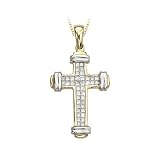 14K Two Tone Gold 1/2 ct. Princess Cut Diamond Cross Pendant with Chain