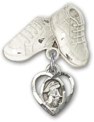 Sterling Silver Baby Badge with Guardian Angel Charm and Baby Boots Pin