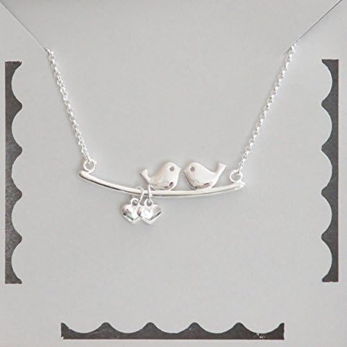 Sterling silver love birds necklace, Birds on tree branch necklace, 16 inches