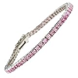 Pink Sapphire .925 Sterling Silver Princess-cut Tennis Bracelet