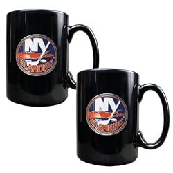 New York Islanders 2pc Black Ceramic Mug Set - Primary Logo NHL Hockey