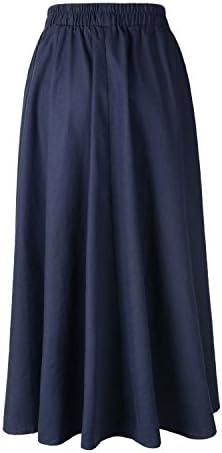 Everythingvouge Women's High Waist Pastoral College Mid-Calf Big Swing Skirt Color Navy Size Free Size