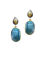 23.52 ctw Natural Red Ruby and 0.29 ctw Diamond Stud Pave Earrings in 18K Yellow Gold and Sterling Silver