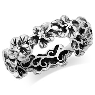925 Sterling Silver Hawaiian Plumeria Flower Eternity Band Ring