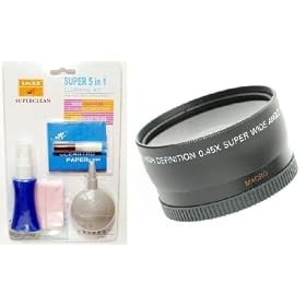 Professional 52mm Wide Angle Lens 0.45X w/ Macro & Lens Bag + 5 Piece Lens Cleaning Kit