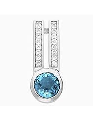 14K White Gold Round Cut Swiss Blue Topaz and Diamond Pendant -- LIFETIME WARRANTY