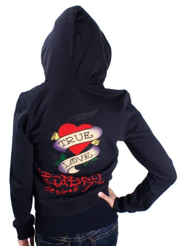 ED HARDY Christian Audigier Tattoo Zip Womens Hoodie Black Size M