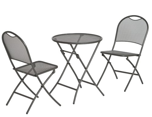 Siena Garden 679992 Balkon-Set Mocca, klappbar, eisengrau bestehend aus: 2 Klappsessel, 1 Tisch &Oslash; 60 cm