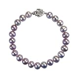 Lavender 6-7mm AAA Cultured Pearl Bracelet w. Platinum Overlay CAREFREE Sterling Silver Rose Clasp 7" (LS1R2)