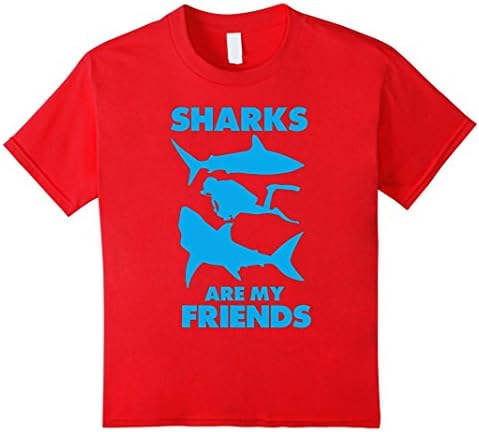 Kids Sharks Are My Friends Funny Graphic Marine T-shirt 8 Red