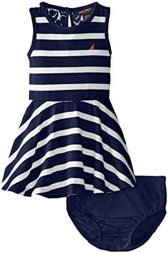Nautica Baby Girls' Jersey Stripe Lace Detail Tank Dress, EL Navy, 12 Months