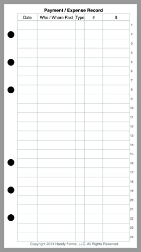 Personal Size Payment/Expense Record and Check Register, Sized and Punched for Filofax Personal Notebook (3.7" x 6.75")