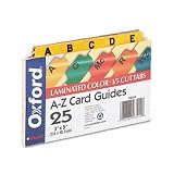 Oxford Laminated Index Card Guides, Alpha, 1/5 Tab, Manila, 3 x 5 Inches, 25 per Set (03514)