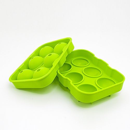 Silicone Ice Trays Large Ice Ball &amp; Ice Cube Combo Set - Flexible Silicone Ice Ball Whiskey Tray Mold Makes 6 Cool Spheres-Green