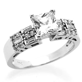 14K Engagement Ring 1.3ctw CZ Cubic Zirconia Princess Cut Solitaire White Gold Ring