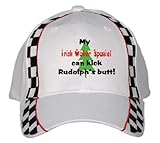 My Irish Water Spaniel Can Kick Rudolph's Butt White Racing Checker Flag Hat / Baseball Cap