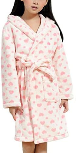 Girl Heart Dots Flannel Bath Robe Children Homewear Pajamas (S, style-2)