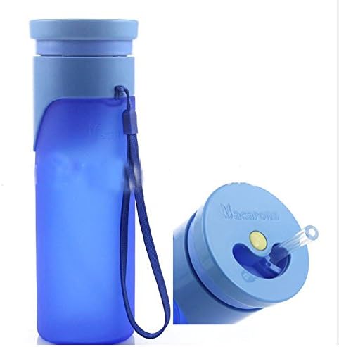 Entic Colorful Silicone Folding Cup Creative Gift Cup Straw Lovely Outdoor Travel Sports Bottle 500ml-Blue