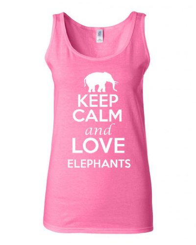 Junior Keep Calm And Love Elephants Graphic Humor Novelty Tank Top