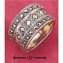 Marcasite Msr-116 : Sterling Silver Marcasite 12mm Triple Illuison Band Ring Ring Size 08