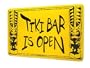 Tiki Bar is Open Aluminum Sign in Yellow