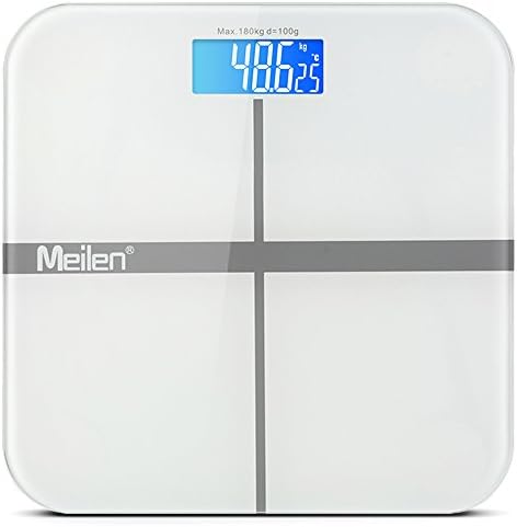 High Precision Digital Bathroom Weight Scales with Round Edge Tempered Glass Platform and Large Backlit LCD, Measures Room Temperature, 400lb/180kg (White)