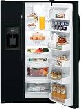 GE GSF25KGWBB 25.4 cu. ft. Side by Side Refrigerator with 3 Glass Shelves, Gallon Door Storage, Freshness Center and External Water/Ice Dispenser & Temperature Controls: Black