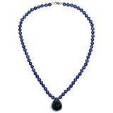 14k Yellow Gold 6mm Lapis Lazuli Bead and Black Onyx Drop Pendant, 17