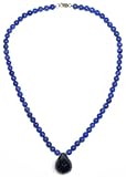 14k Yellow Gold 6mm Lapis Lazuli Bead and Black Onyx Drop Pendant, 17