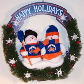 NEW YORK METS MLB Baseball SNOWMAN Holiday CHRISTMAS WREATH