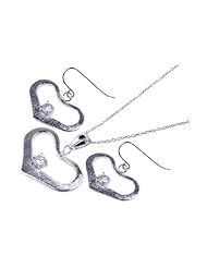Nickel Free Sterling Silver Pendant & Earring Sets Open Heart With One CZ Center Set